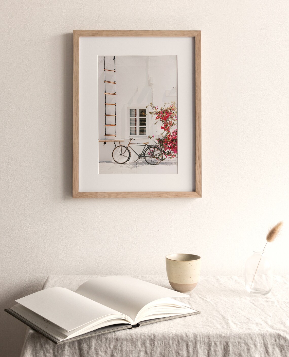 Santorini Travel Print, Greece Bougainvillea Photo Art - Image 4