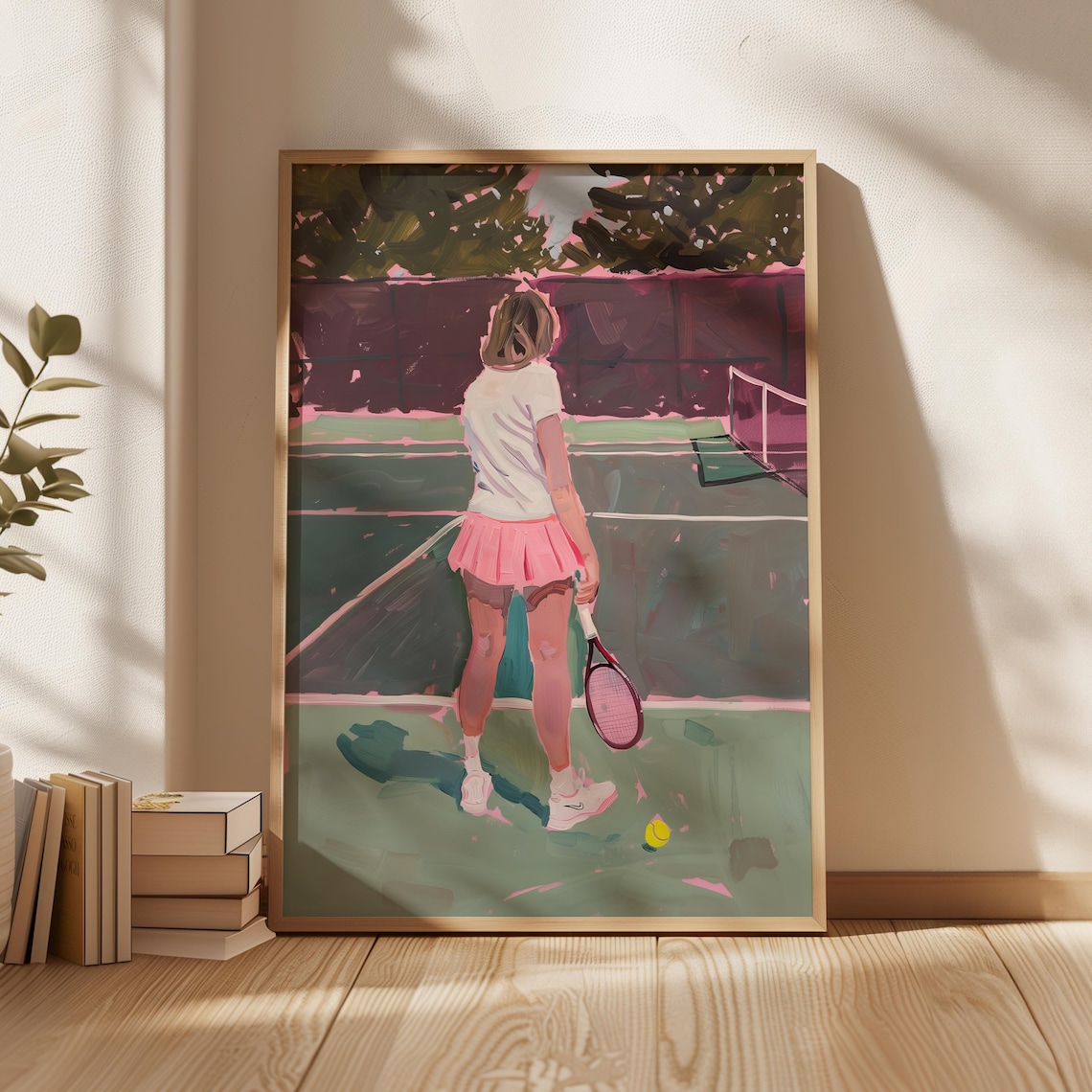 Girl In Pink Tennis Skirt On Court Girly Sports Painting Art Poster - Image 4