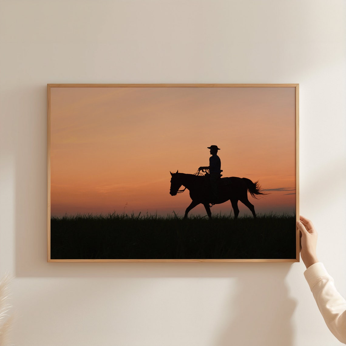 Cowboy Horseback Sunset Silhouette Western Ranch Golden Sky Poster - Image 3