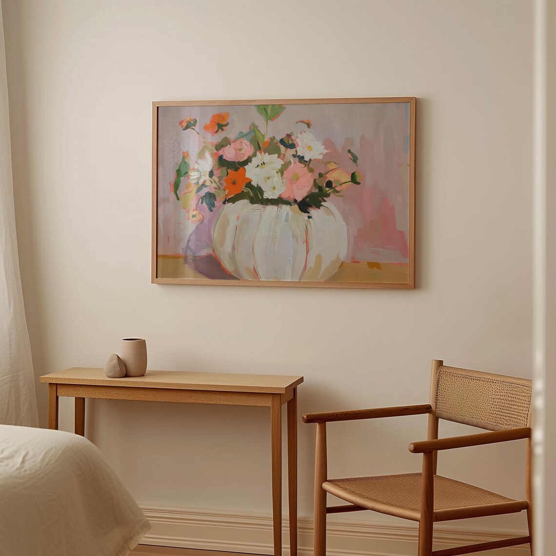 White Pumpkin Vase Floral Bouquet Painting Pastel Flower Still Life Art Print - Image 2
