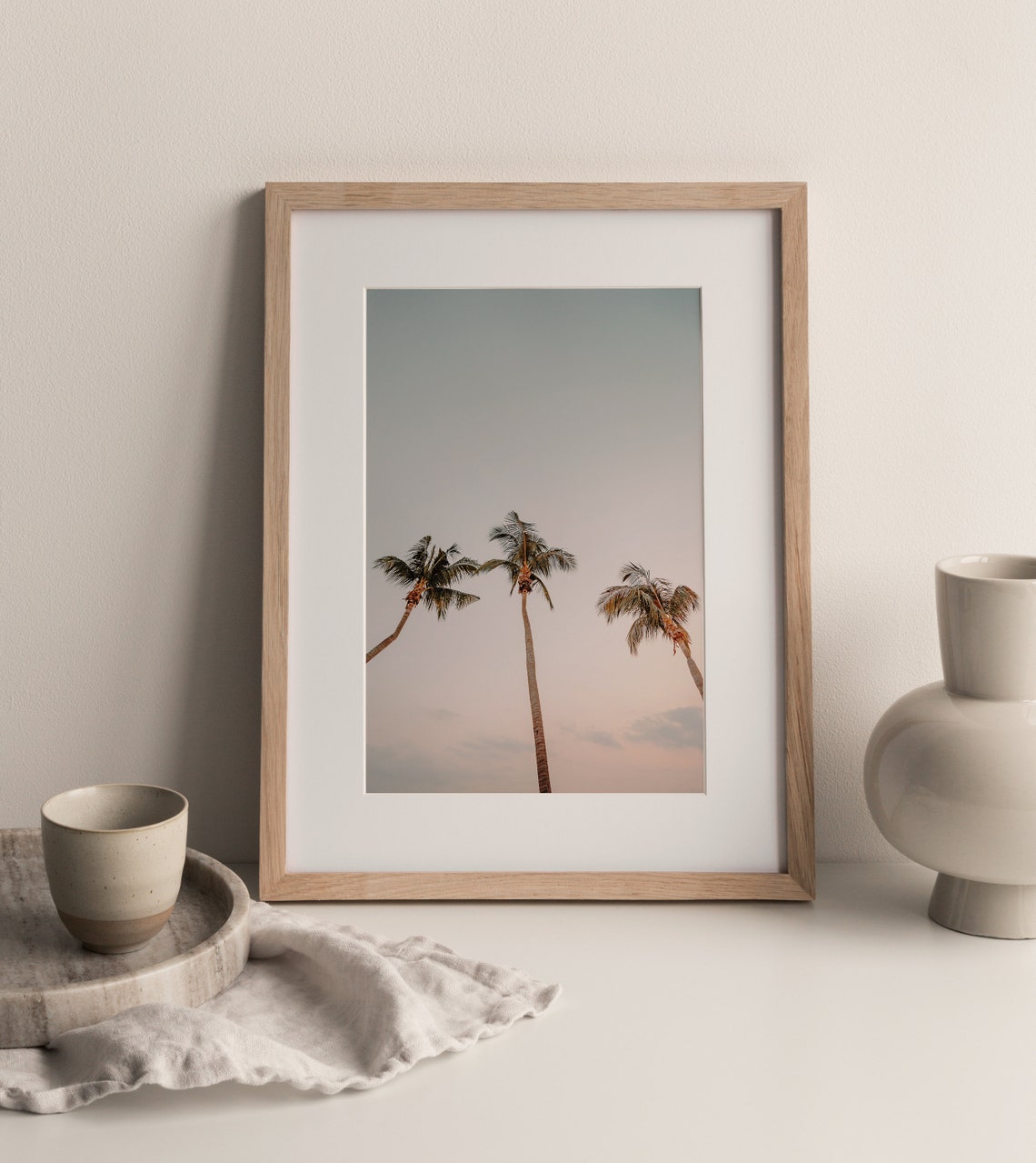 Three Palm Trees Pastel Dusk Sky Tropical Silhouette Beach Poster - Image 2