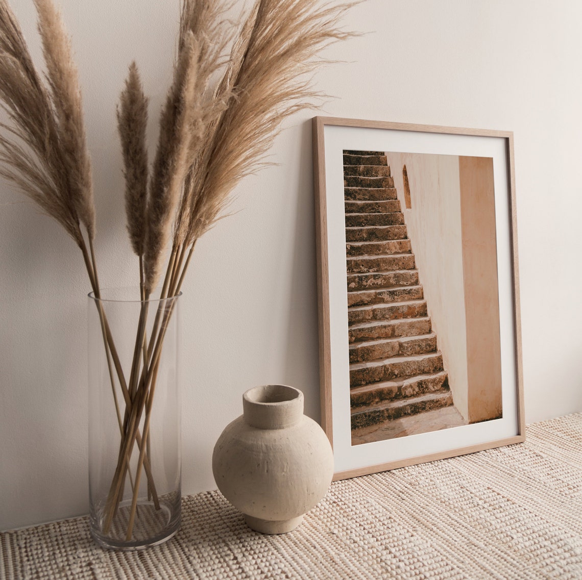 Moroccan Stone Stairway Blush Plaster Wall Arch Detail Travel Poster - Image 2