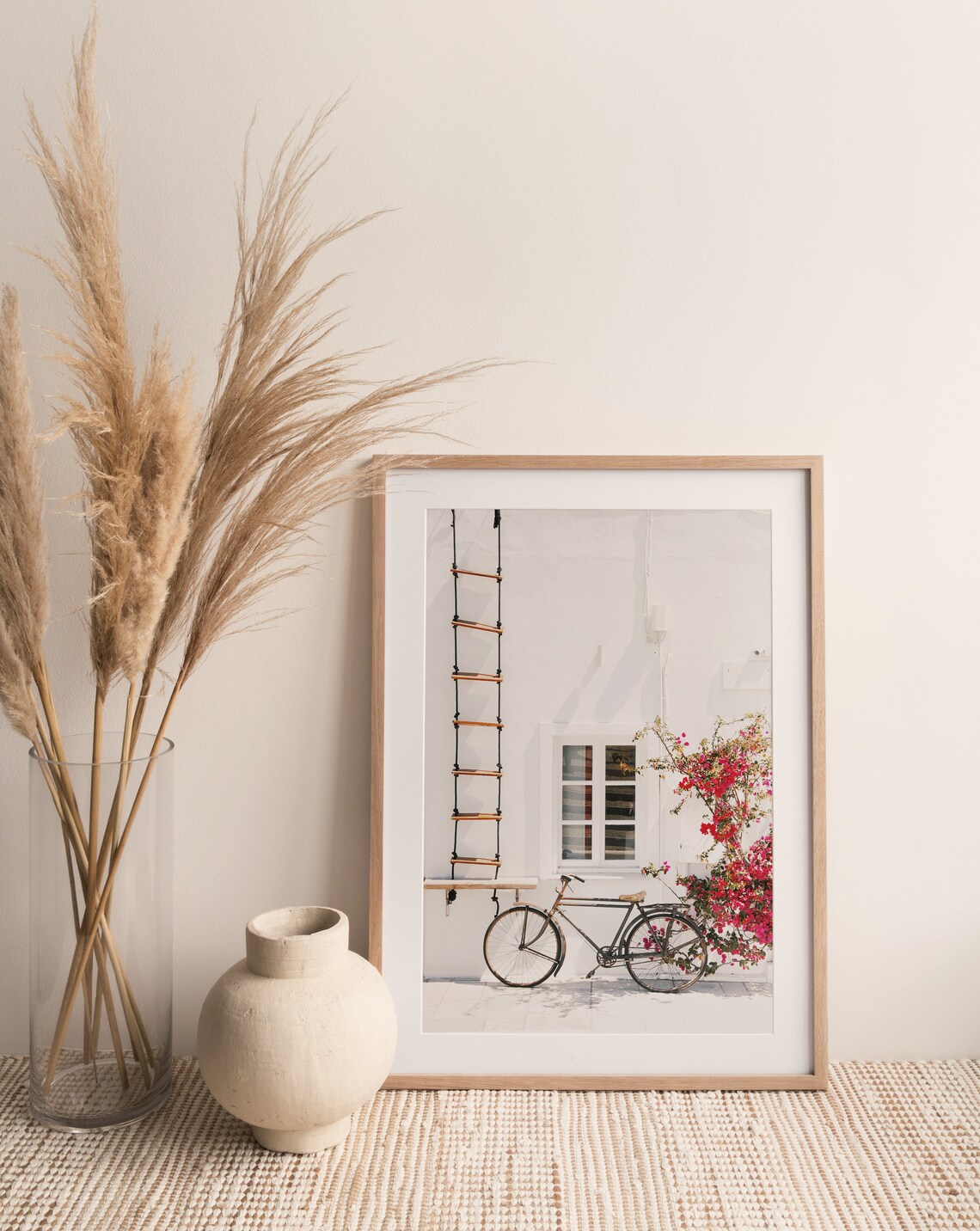 Santorini Travel Print, Greece Bougainvillea Photo Art - Image 2