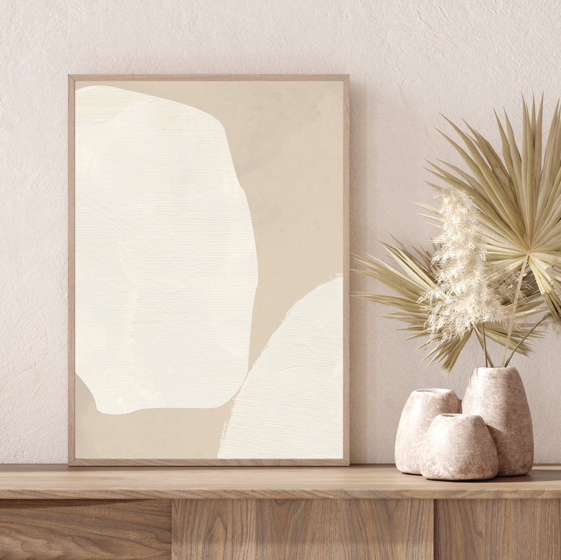 Cream Beige Minimalist Abstract Organic Shapes Modern Wall Art Poster - Image 2