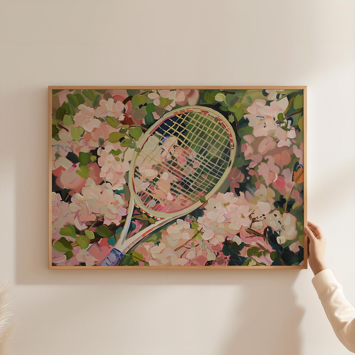 Tennis Racket In Pink Blossom Flowers Girly Sports Art Poster - Image 3