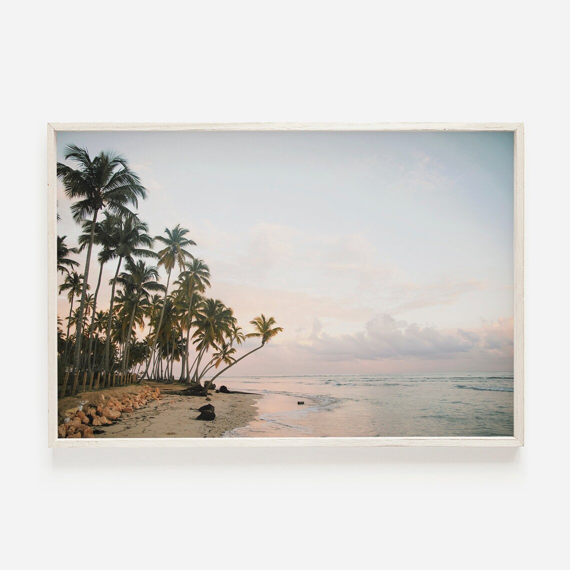 Pastel Ocean Sunset Palm Tree Print, Coastal Decor