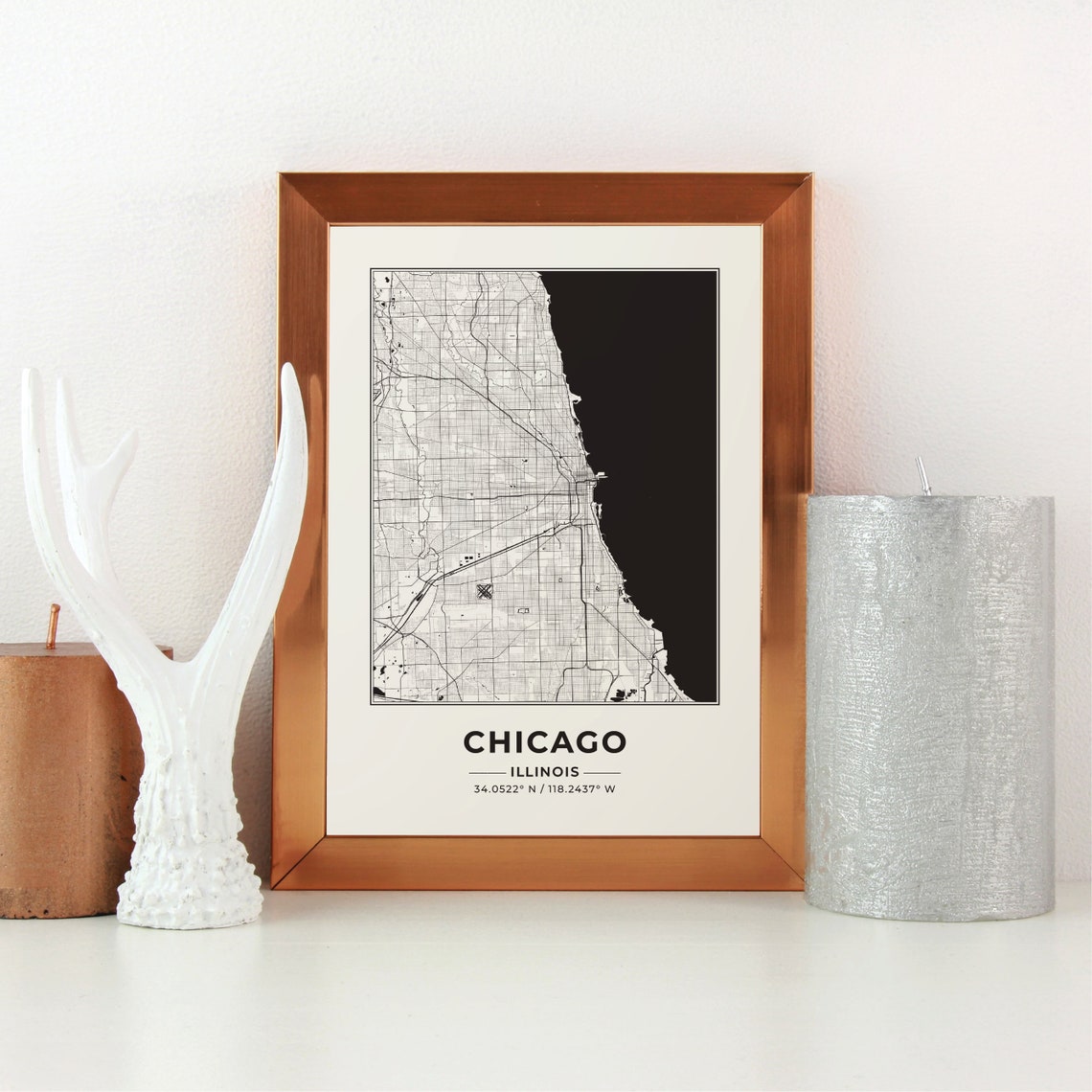 Chicago Illinois City Street Map Black White Minimalist Poster - Image 3