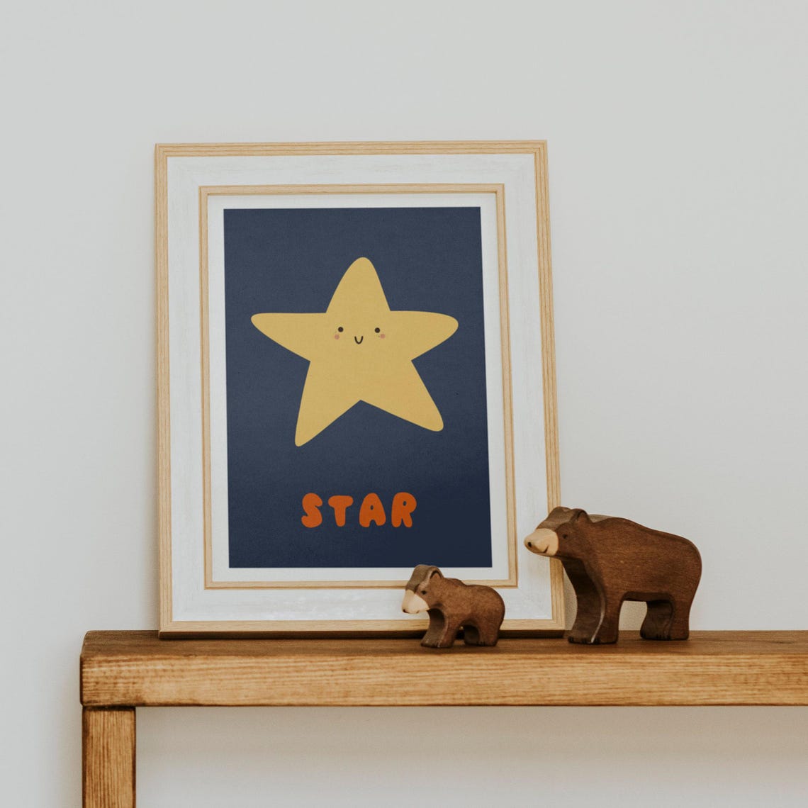 Smiling Yellow Star Cute Navy Background Kids Night Sky Poster - Image 2