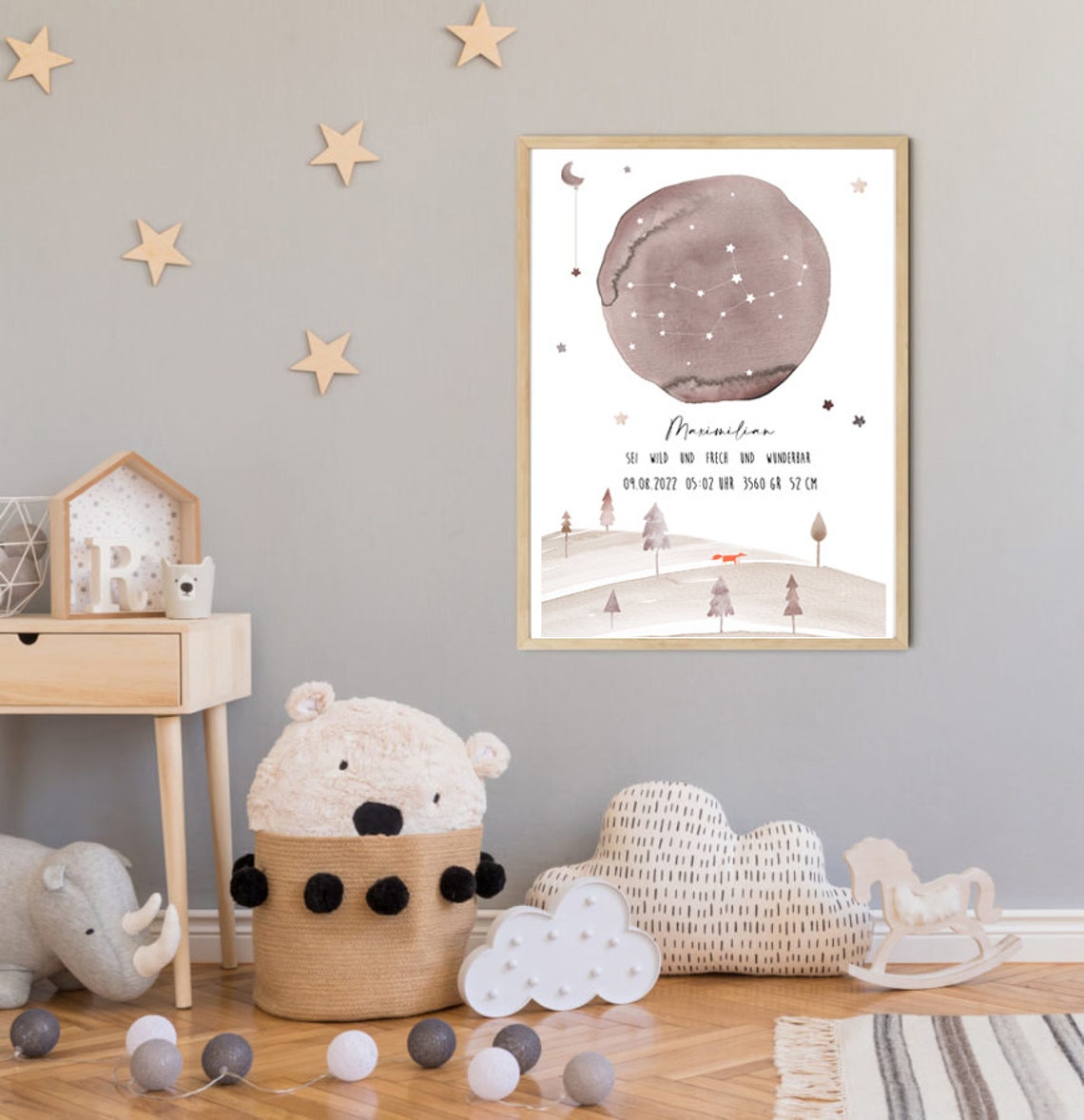 Personalized Zodiac Moon Birth Stats Baby Keepsake Starry Art Poster - Image 2