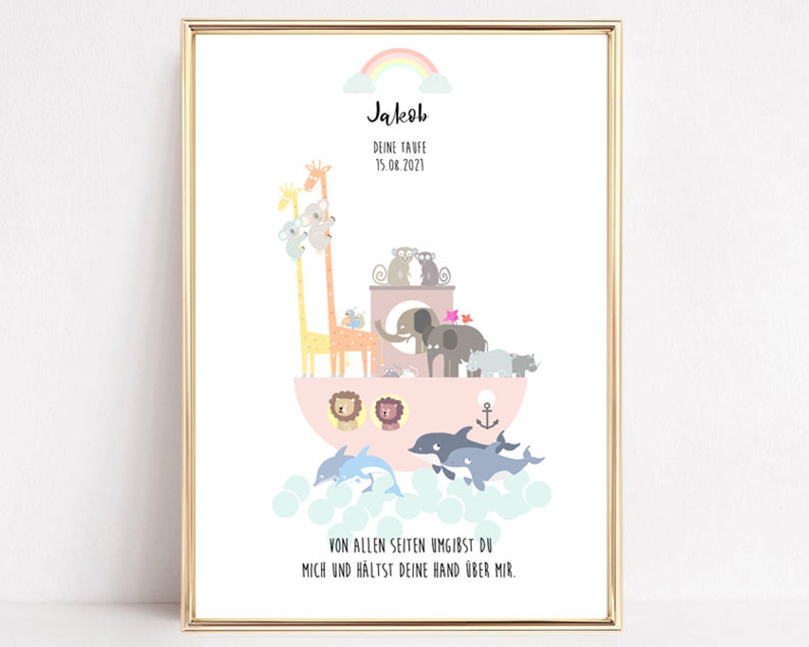 Personalized Noahs Ark Baptism Keepsake German Christening Art Poster