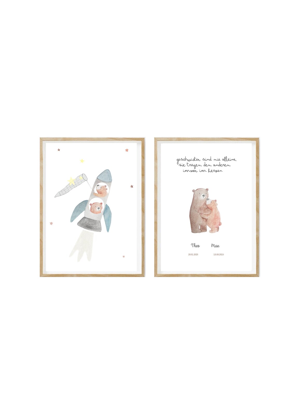 Watercolor Rocket Bears Stars Kids Space Adventure Nursery Art Poster - Image 2