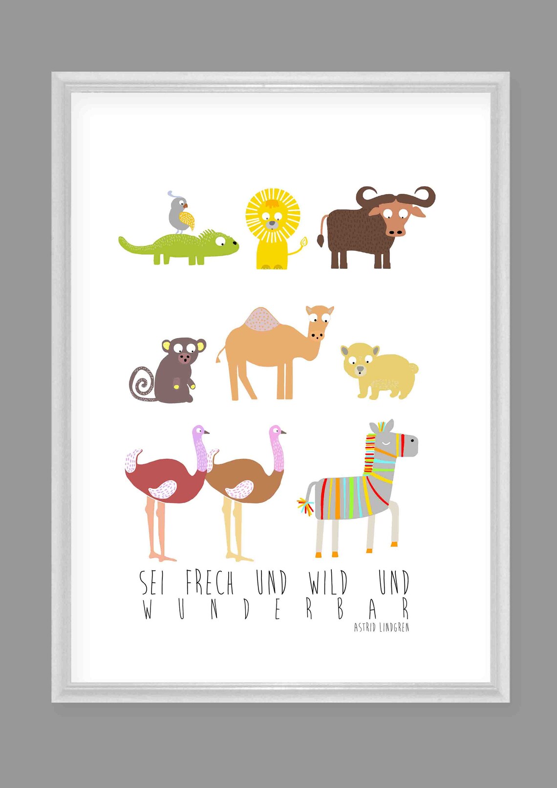 Cute Safari Animals Astrid Lindgren Quote Kids Nursery Art Poster