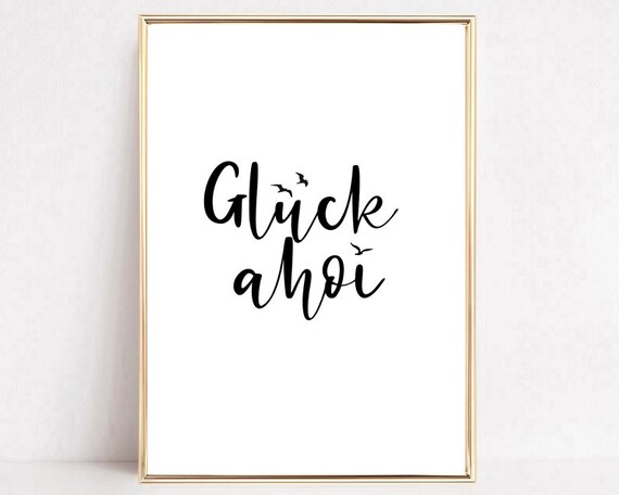 Glück Ahoi German Nautical Good Luck Seagull Typography Poster