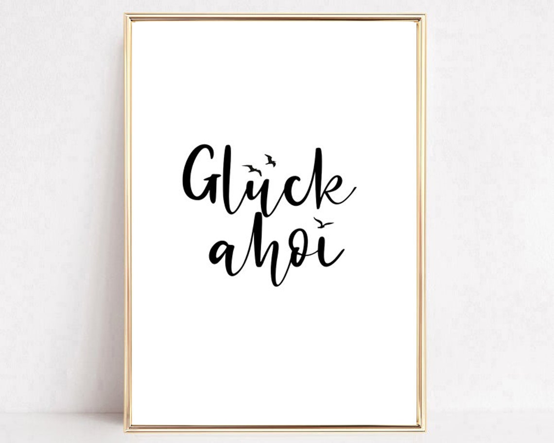 Glück Ahoi German Nautical Good Luck Seagull Typography Poster