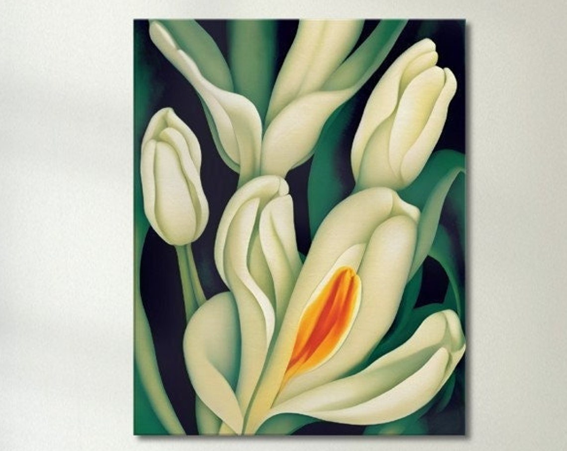 White Tulips Dark Botanical Elegant Minimal Flower Art Poster