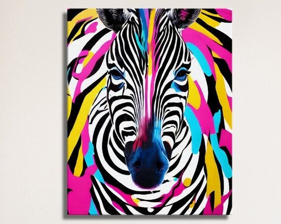 Neon Pop Art Zebra Portrait Pink Yellow Bold Animal Art Poster