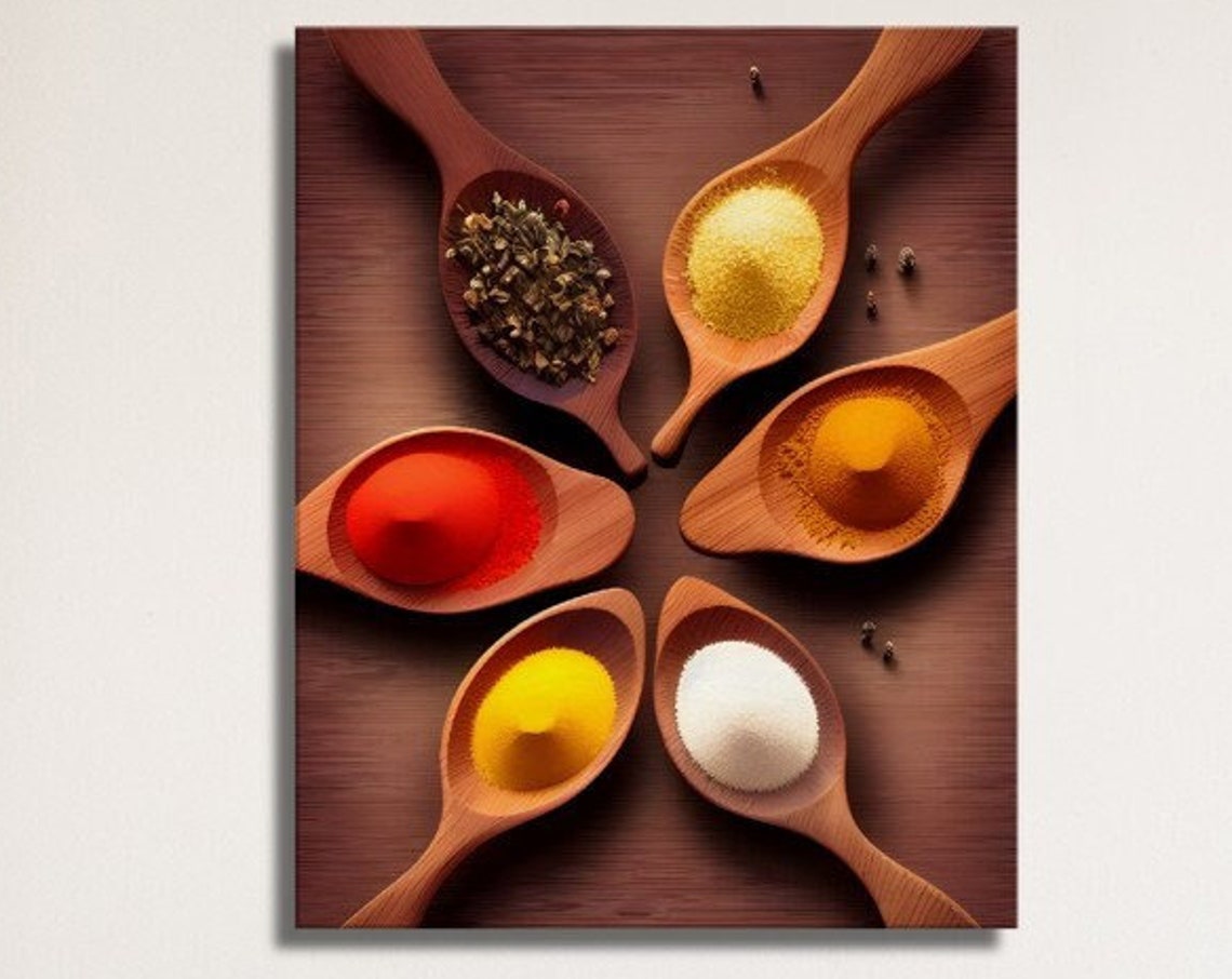 Wooden Spoons Six Spices Rustic Kitchen Still Life Art Poster
