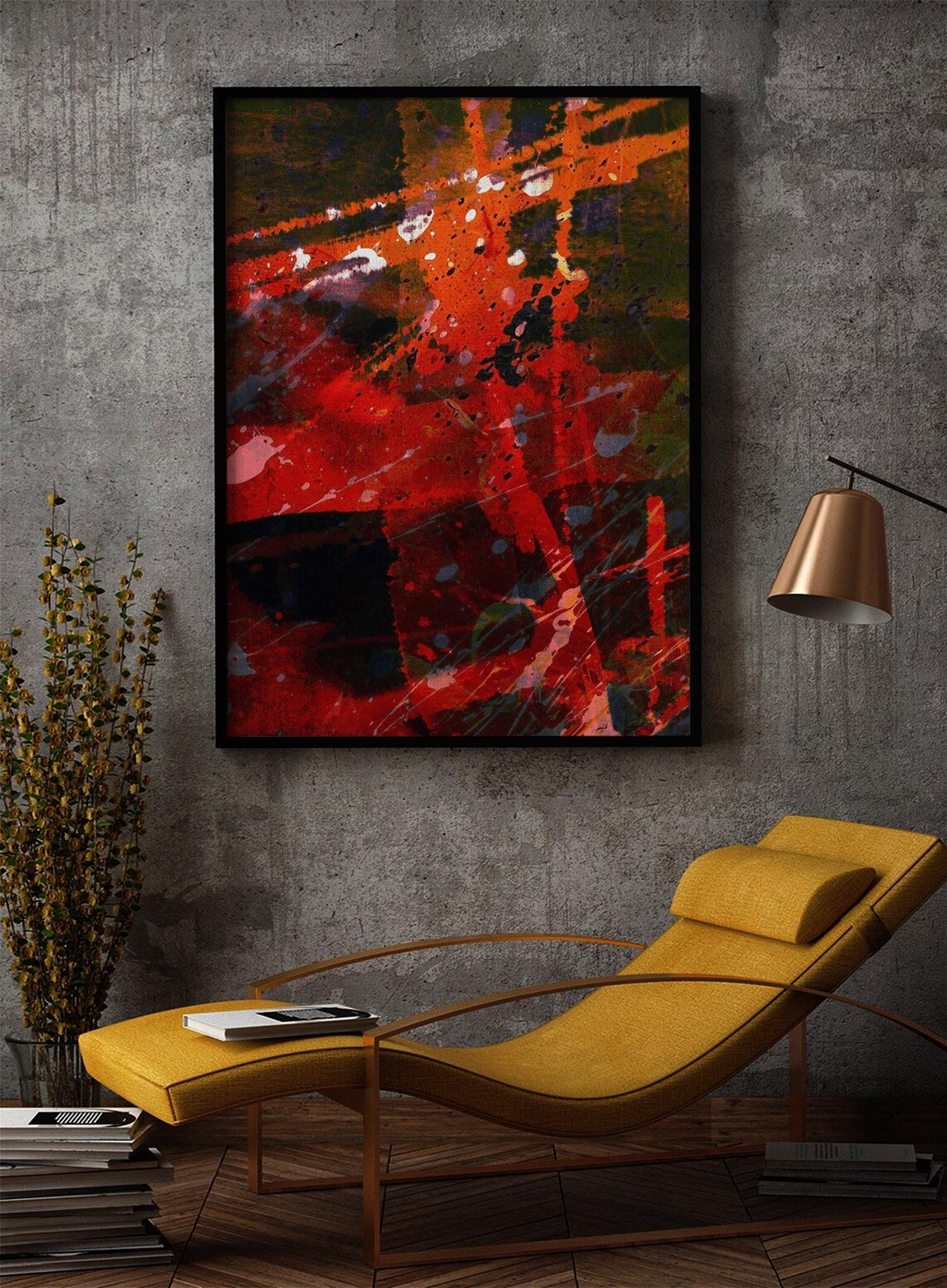 Night Sky Abstract Painting Acrylic On Canvas Orange Red And Black Brushstrokes Abstract Art Print - Image 2