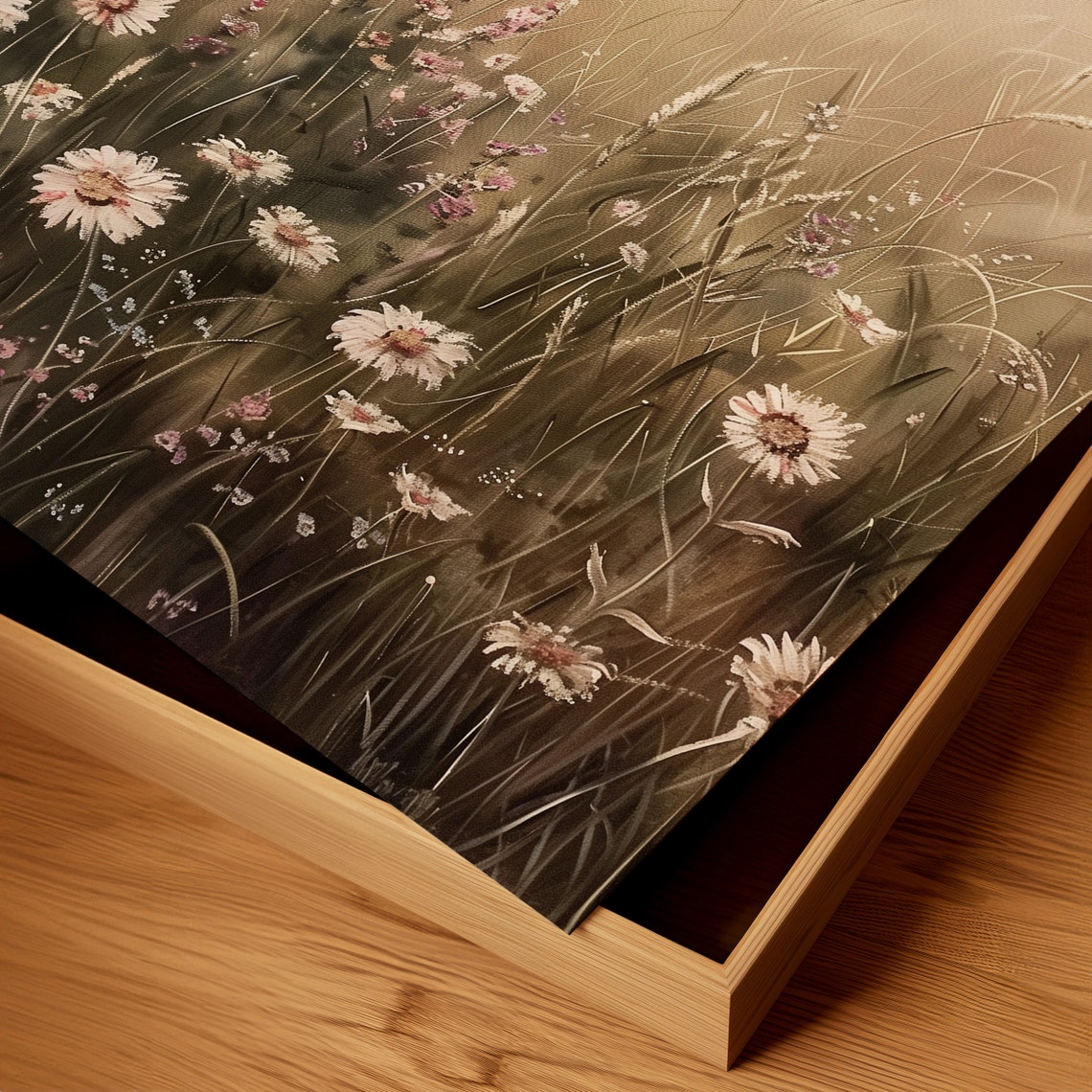 Rustic Wildflower Meadow With Daisies Under A Soft Sky Poster - Image 3