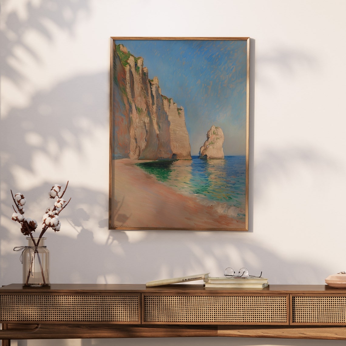 Sea Stack And Rocky Cliffs On Sandy Beach Blue Sky Coastal Poster - Image 2