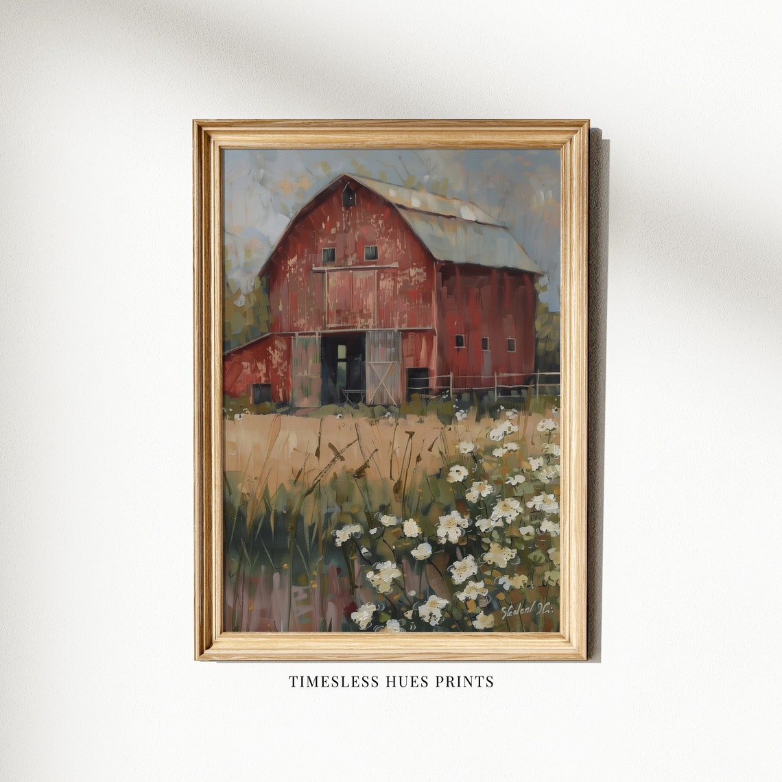 Classic Red Barn White Wildflowers Nostalgic Country Farm Poster - Image 3