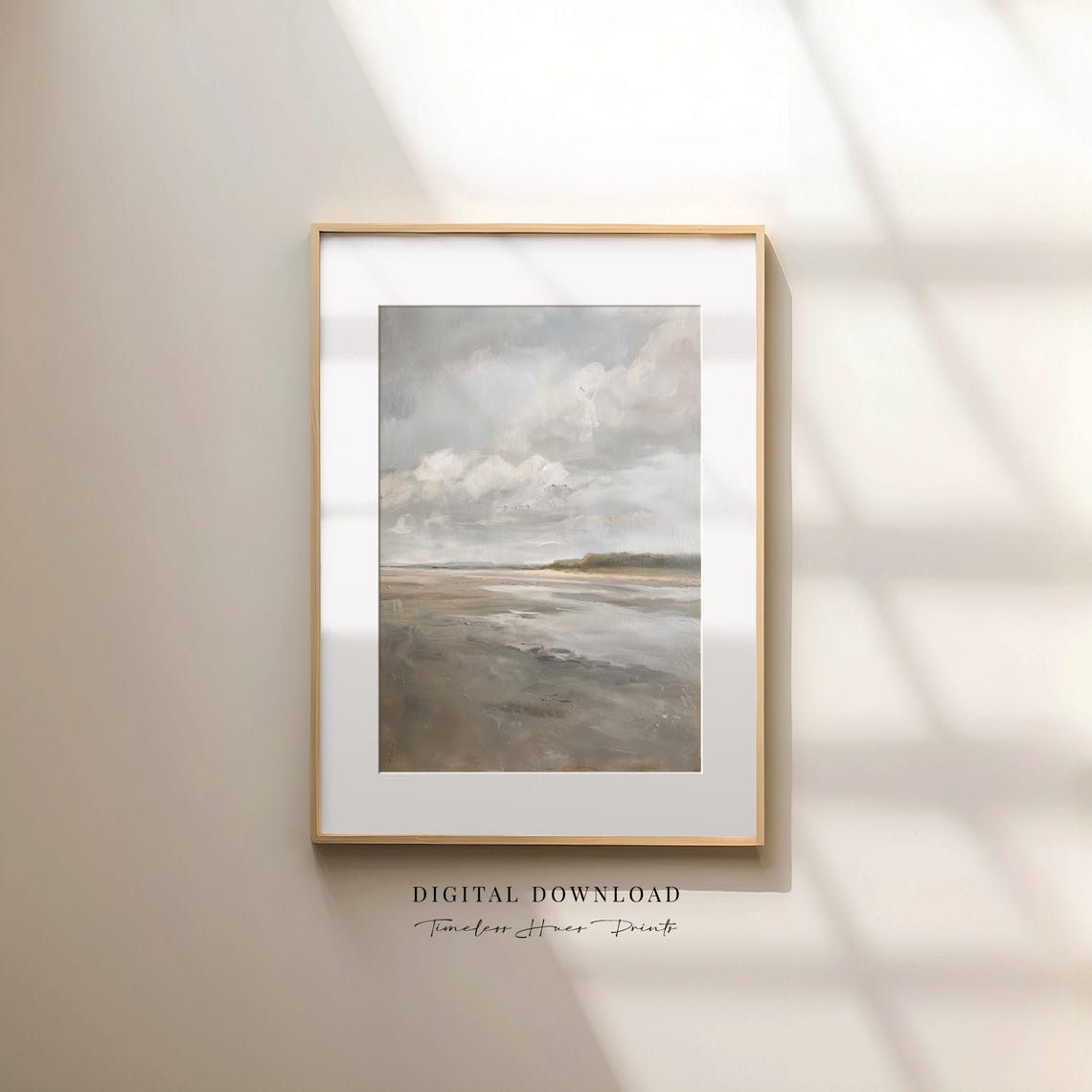 Misty Coastal Morning Minimalist Beach Painting Soft Neutral Wall Art