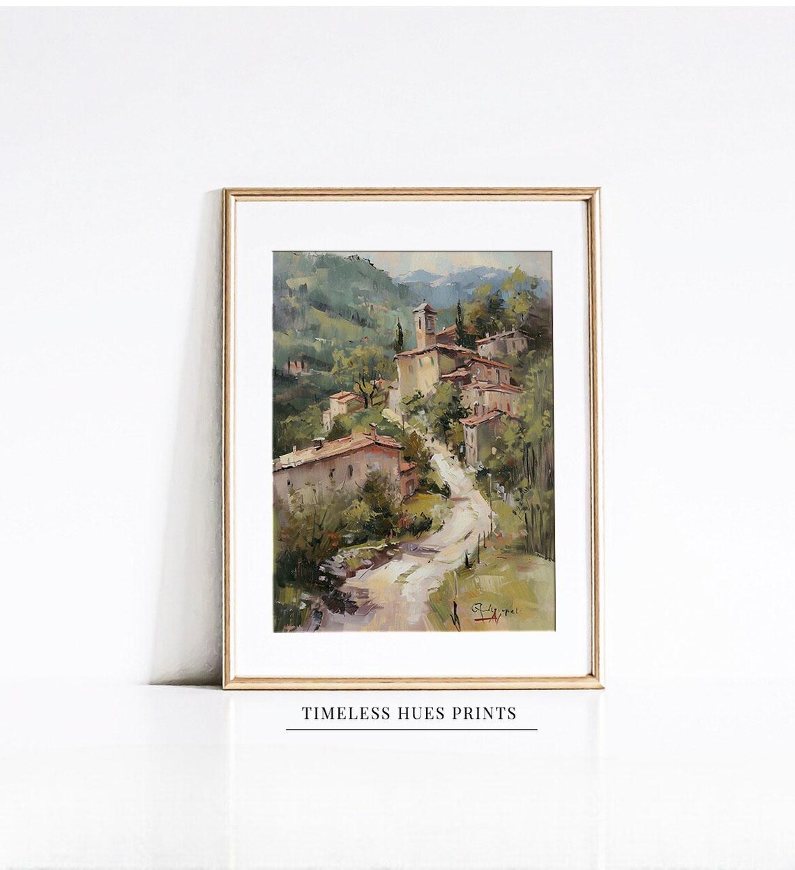 Italian Hillside Village With Stone Houses Vintage Oil Painting Poster