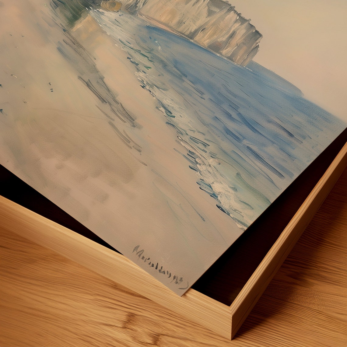 White Chalk Cliffs Sandy Beach Normandy Coastal Seascape Poster - Image 2