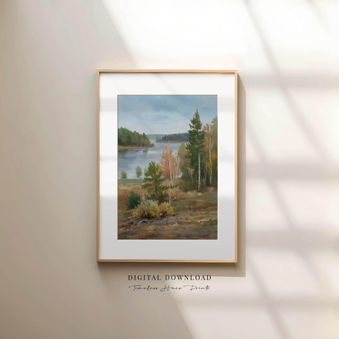Autumn Birch Forest Lake Painting Vintage Nature Wall Poster