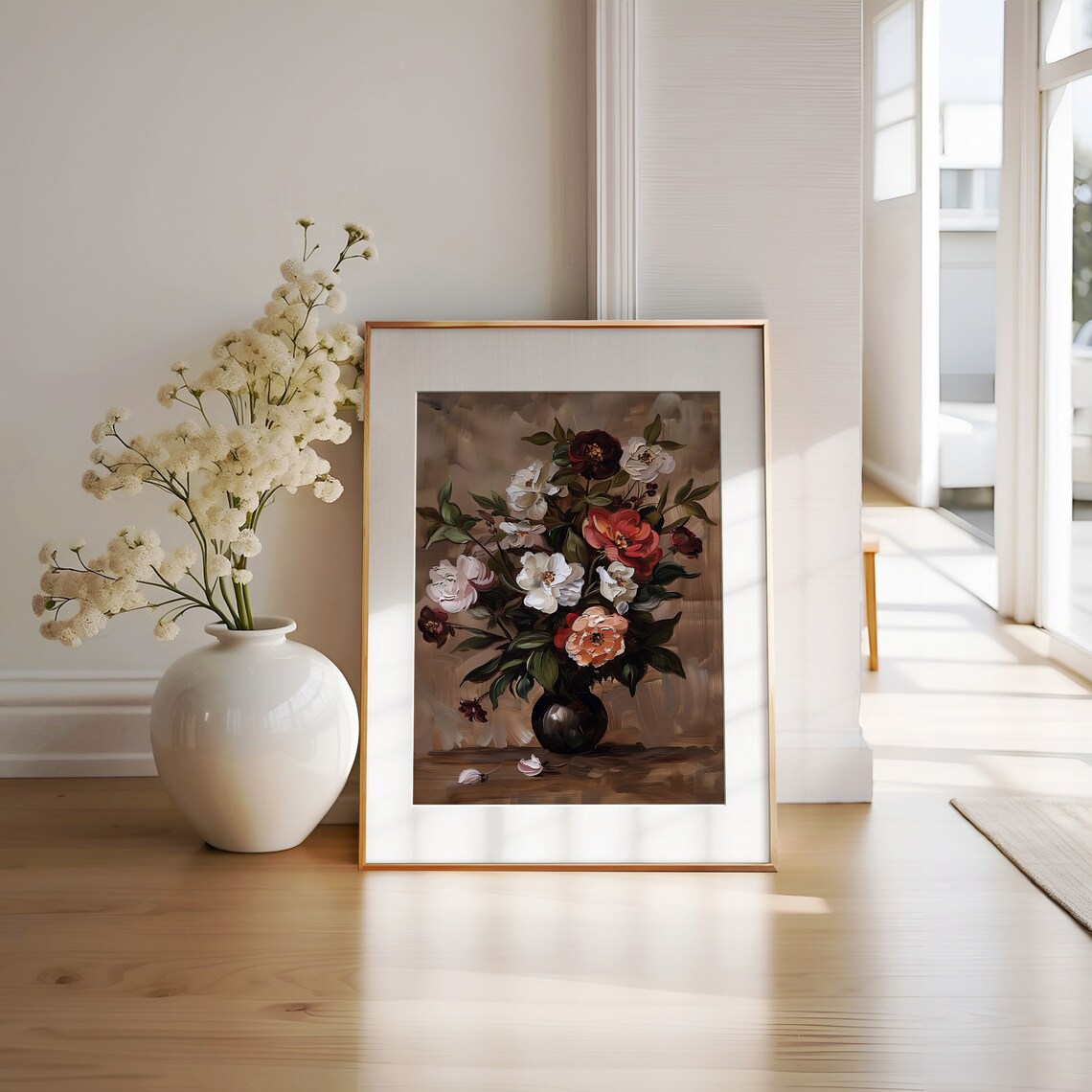 Vintage Rose Bouquet in Dark Vase Antique Still Life Oil Poster - Image 2