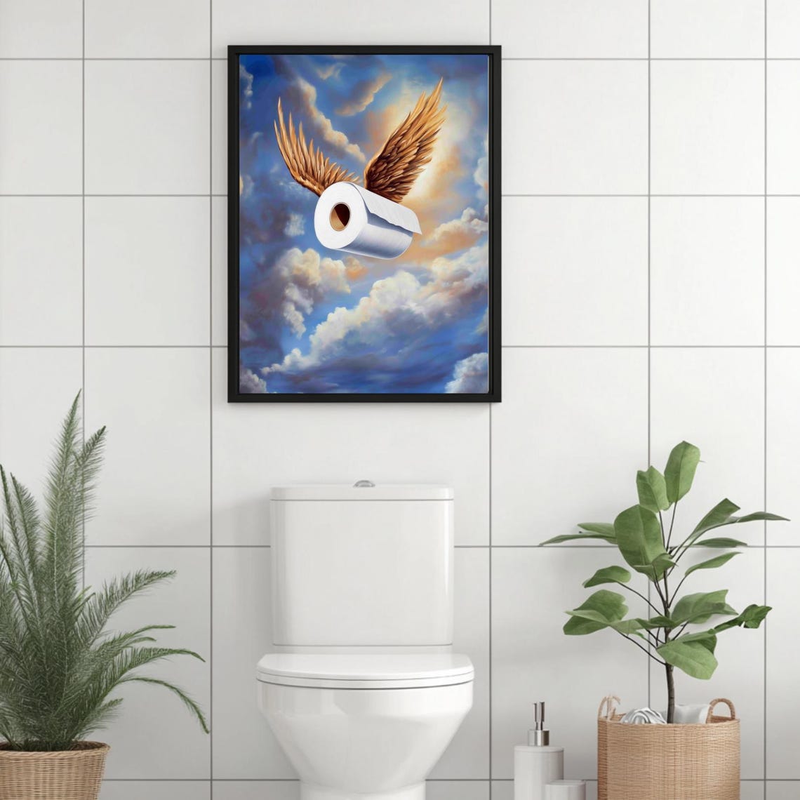Funny Bathroom Print Flying Toilet Paper Wall Art Whimsical Washroom Angel Wings Tp Painting Guest Bathroom Decor Rental Property - Image 6