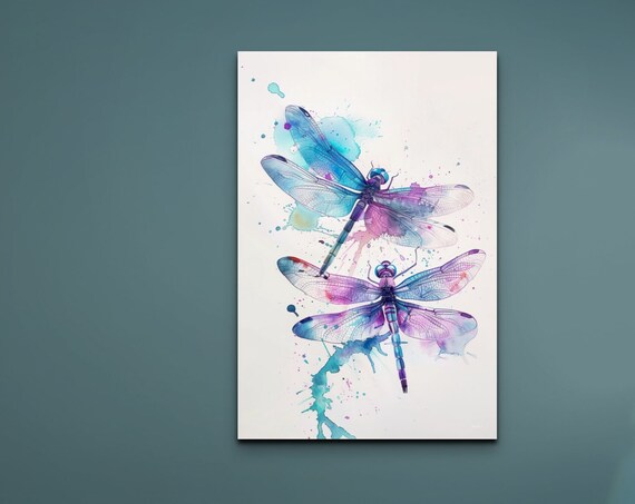 Watercolor Dragonfly Ready To Hang Wall Art Dragonfly Art Ready To Hang Home Decor Wall Art