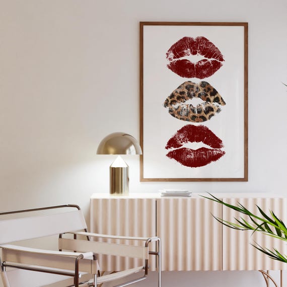 Kiss Lips Leopard Funky Y2K Retro Grunge Art Print