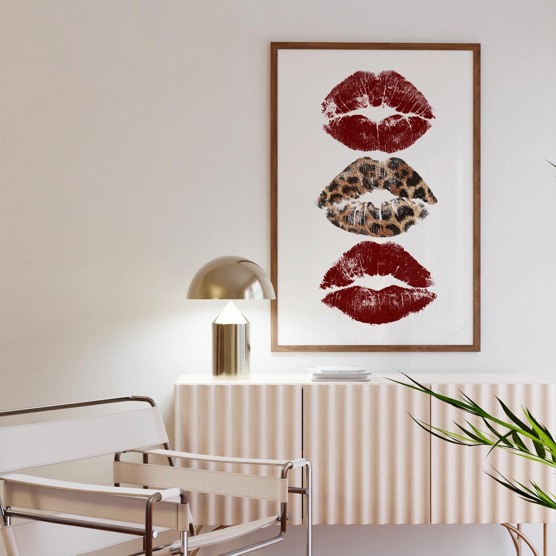 Kiss Lips Leopard Funky Y2K Retro Grunge Art Print