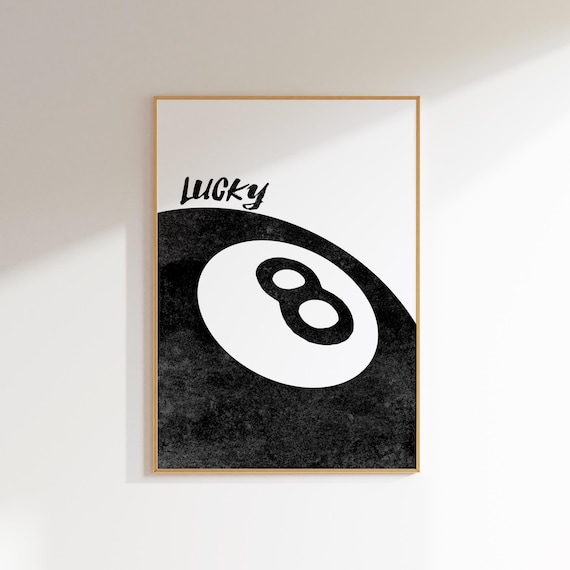 Lucky Black Eight Ball Close Up Retro Billiards Dorm Room Poster