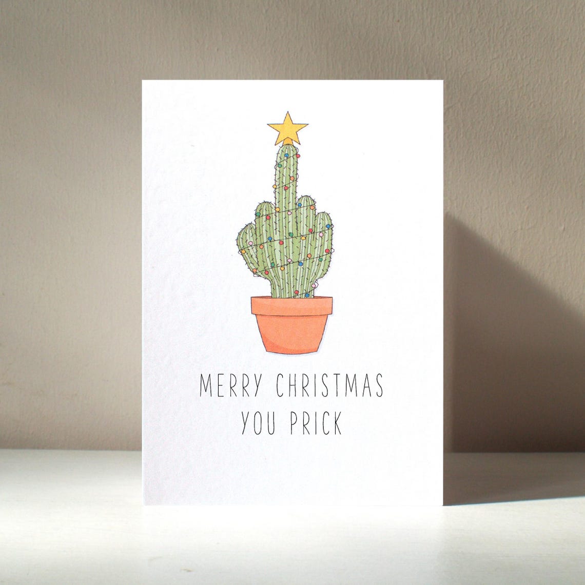 Merry Christmas You Prick Cactus Tree Rude Funny Card Poster