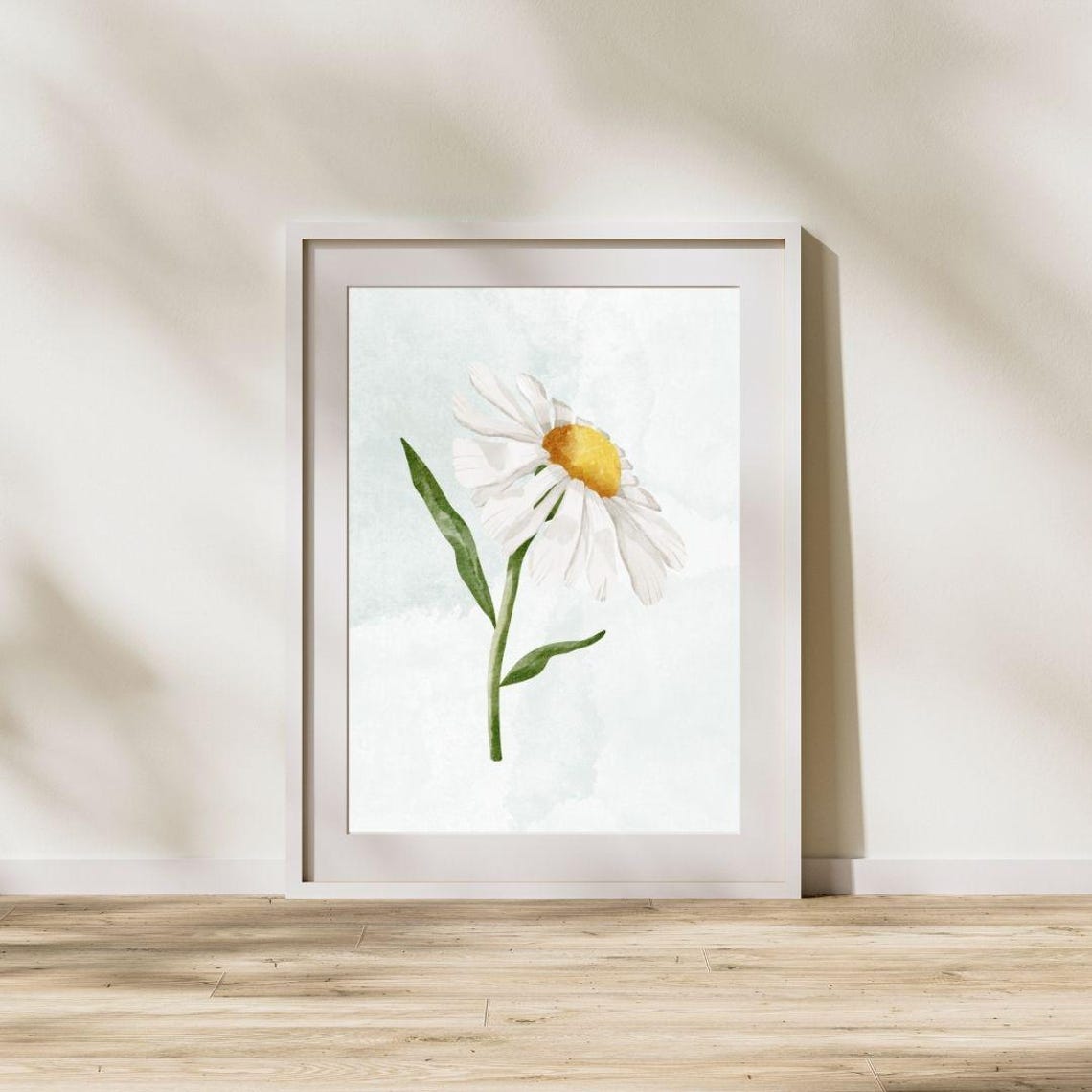 Single White Daisy Watercolor Botanical Minimalist Flower Poster