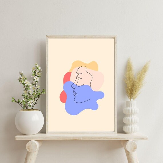 Colorful Abstract Face Line Art Print Modern Boho Home Decor