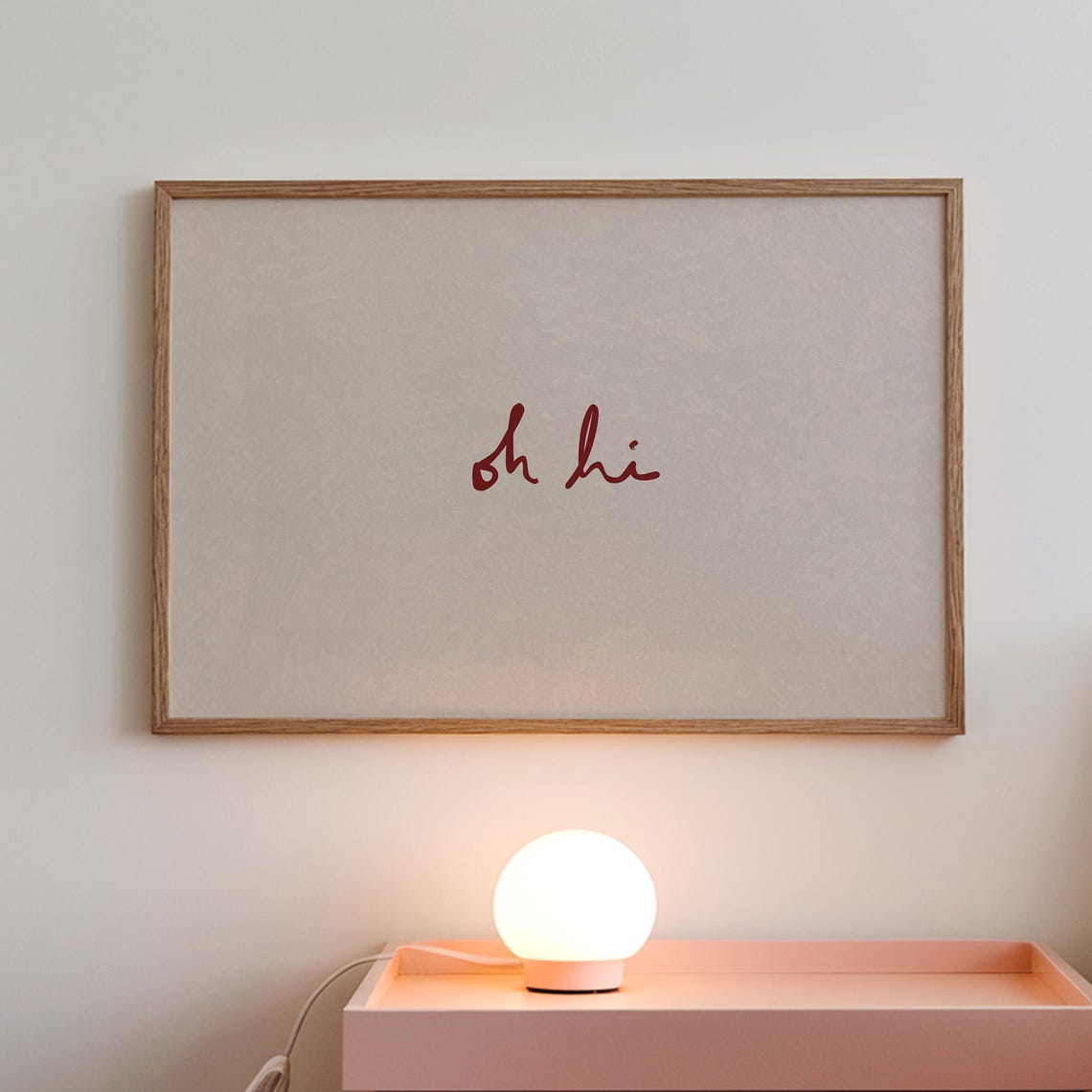 Oh Hi Red Handlettered Script Minimal Entryway Typography Wall Art
