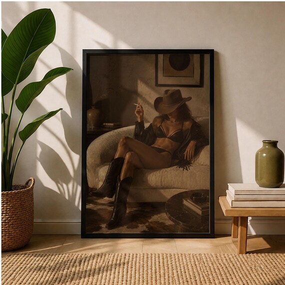 Modern Cowgirl in Moody Western Fashion Editorial Photo Poster