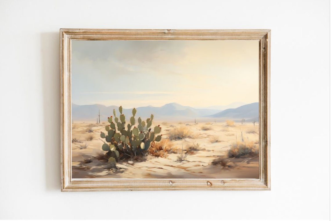 Southwestern Desert Prickly Pear Cactus Muted Landscape Art Poster