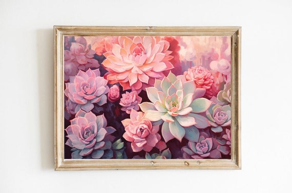 Succulent Plant Art Print Botanical Wall Trendy Cute Quirky Whimsical Green