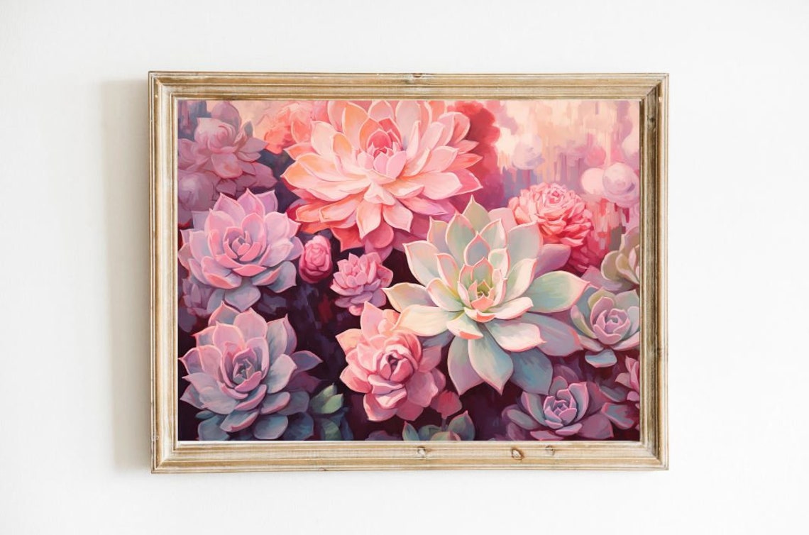 Blush Pink and Lavender Succulent Plants Botanical Floral Wall Art