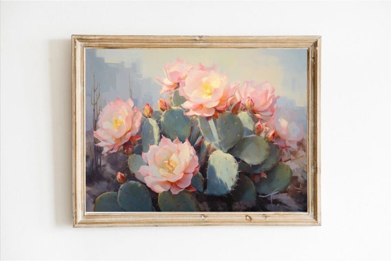 Pink Cactus Flower Print Wall Art Trendy Kitchen Dorm Bar Cart Decor Girls Room Coquette