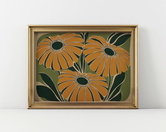 Art Deco Floral Wall Art, Boho Botanical Print