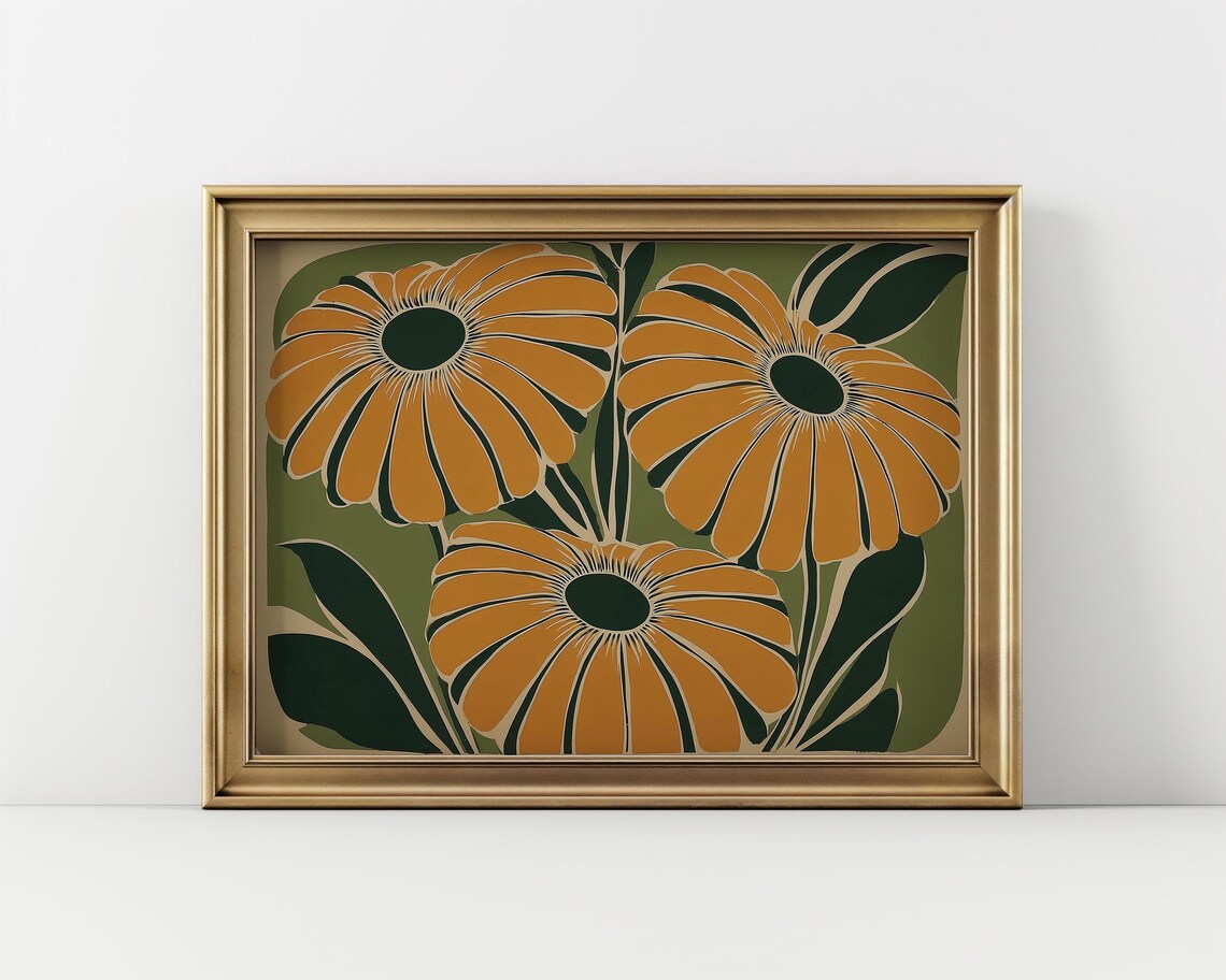 Art Deco Floral Wall Art, Boho Botanical Print