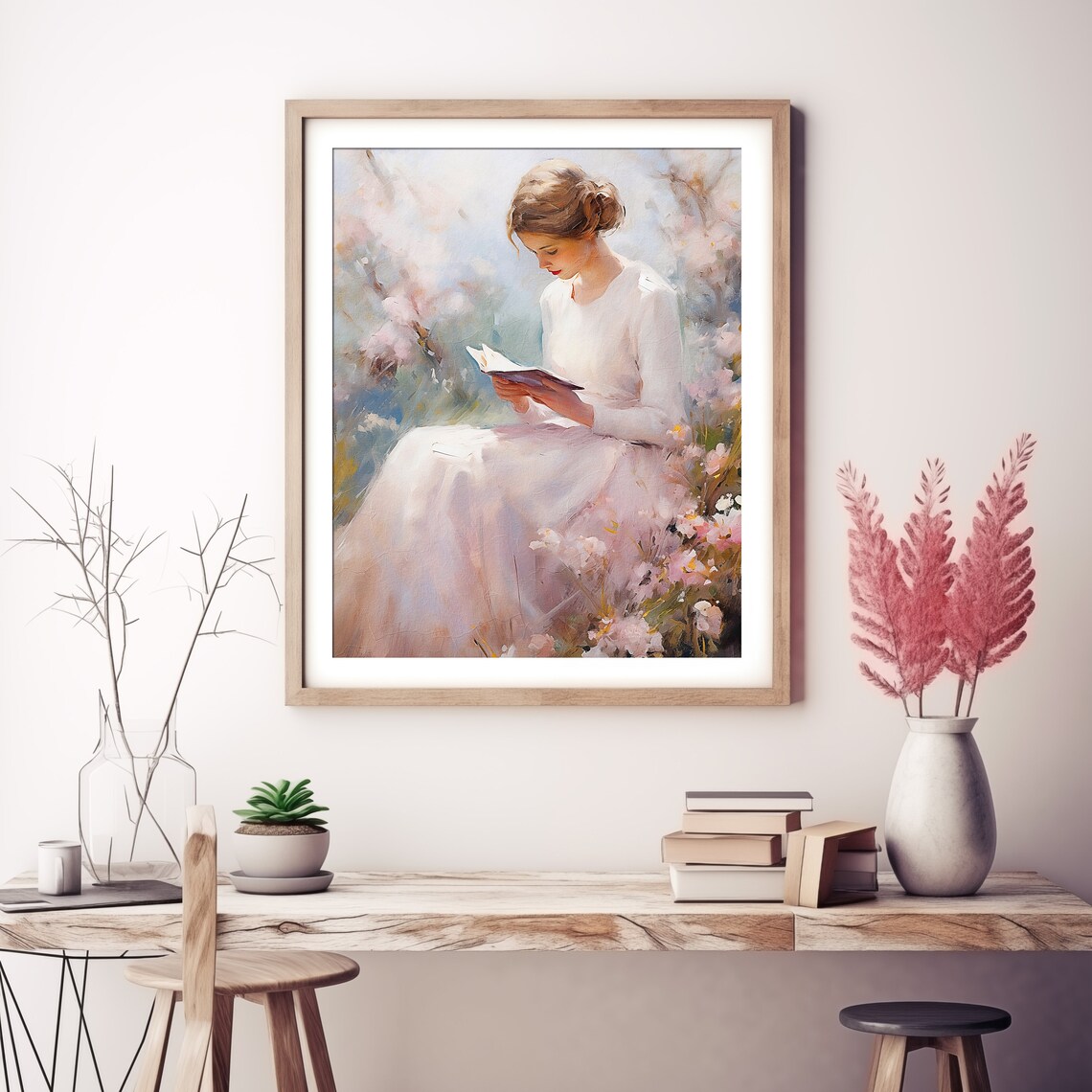 Woman Reading in a Field of Flowers Art Print - Image 3