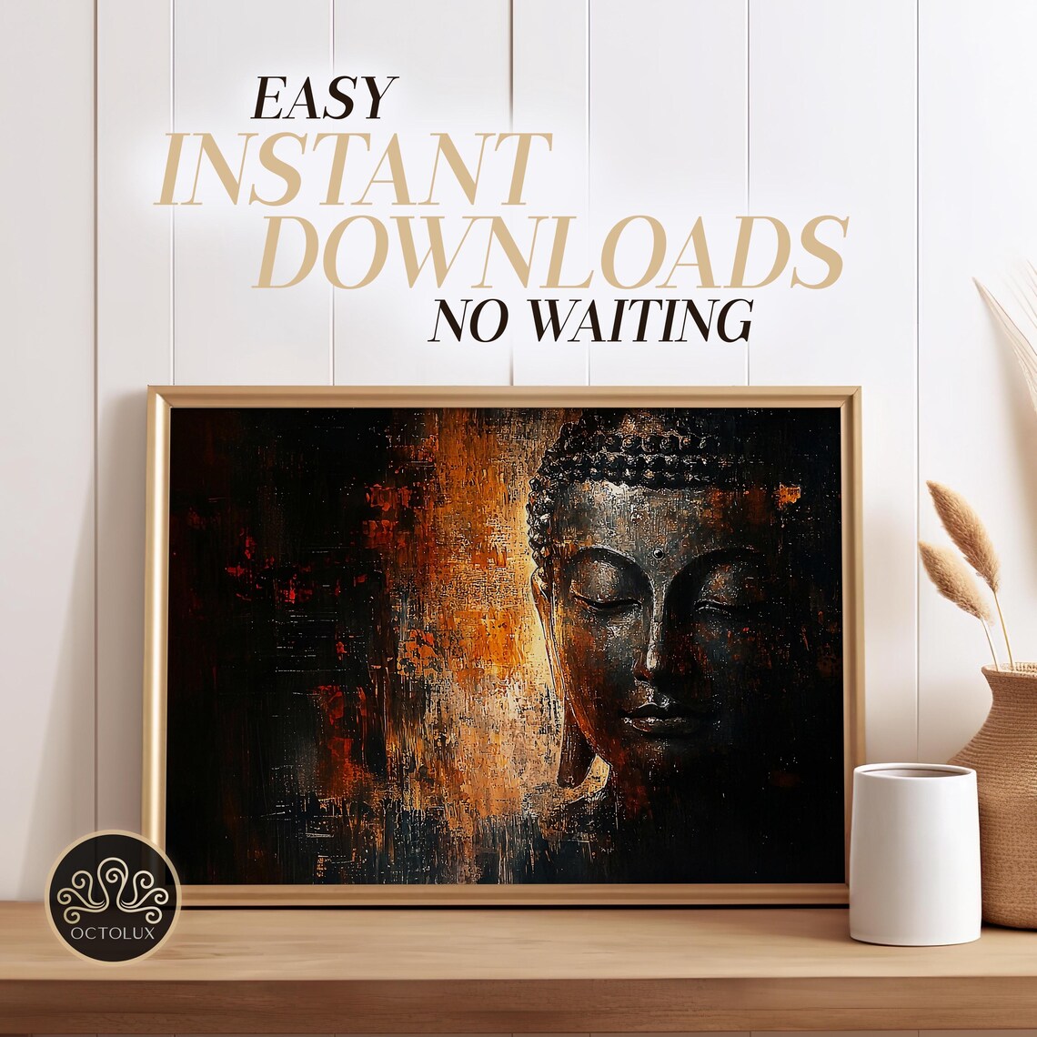 Buddha Face Textured Abstract Zen Spiritual Wall Art Print In Amber Tones - Image 2