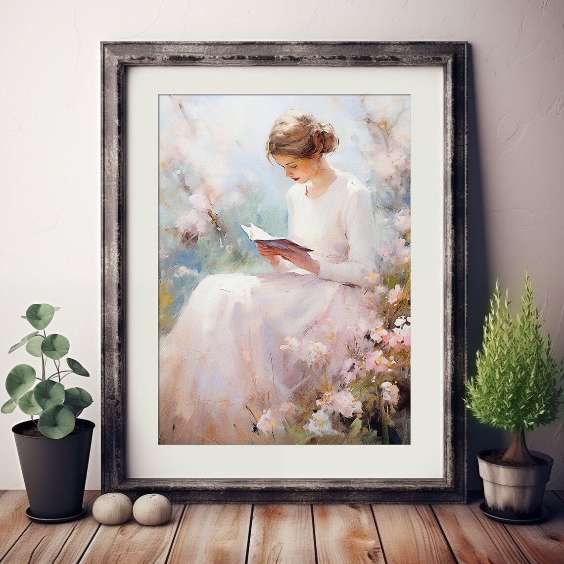 Woman Reading in a Field of Flowers Art Print