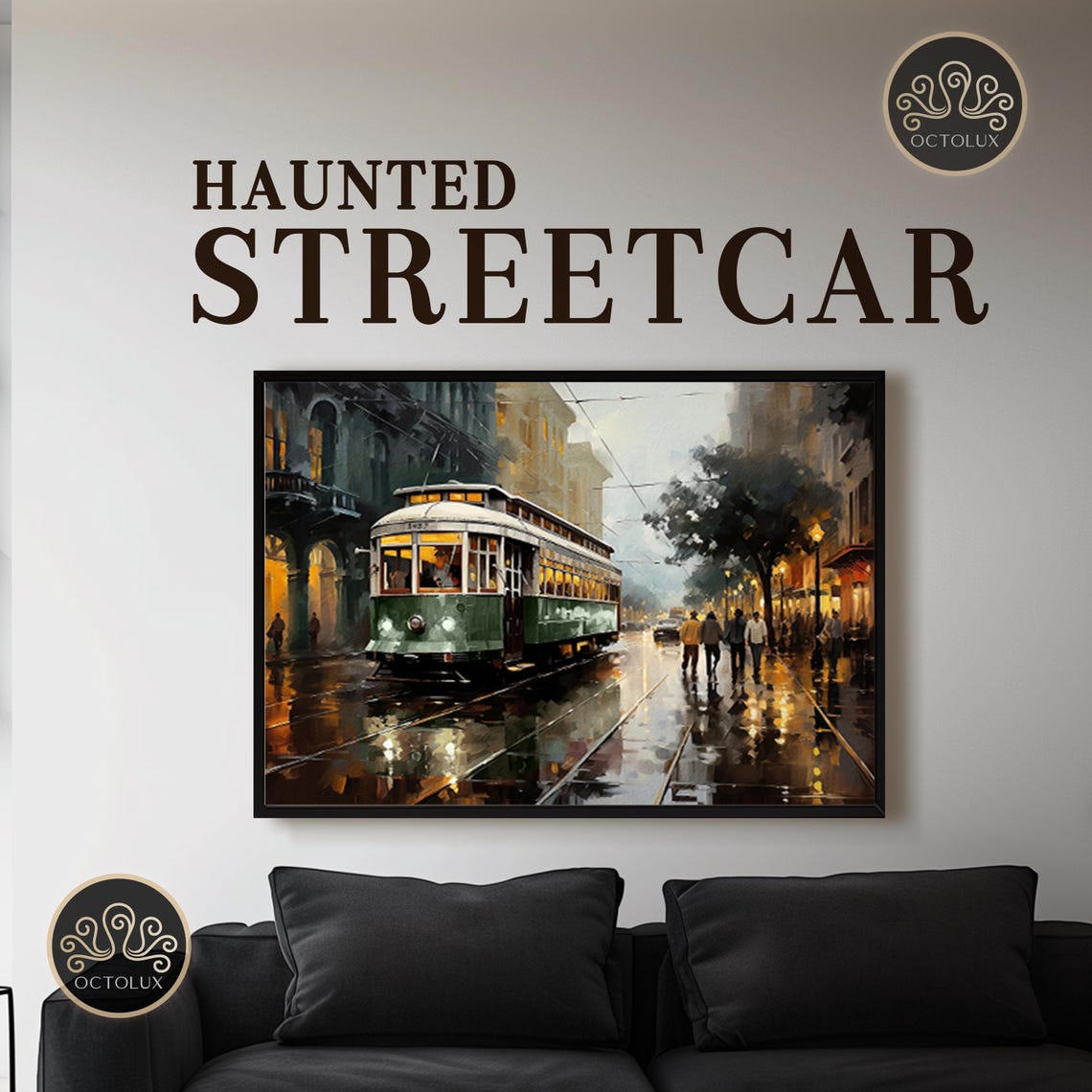 Framed Poster Spooky Streets Of New Orleans Streetcar Art Print Haunted French Quarter Moody Louisiana Landscape - Image 3
